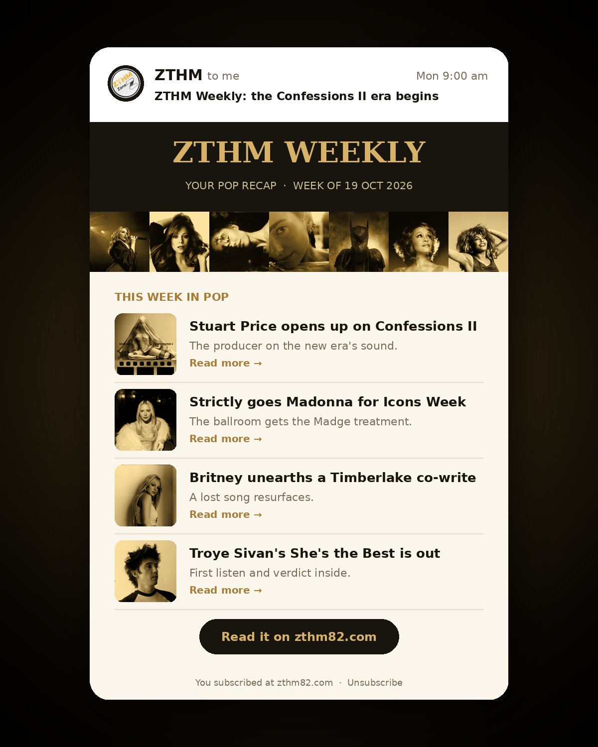 Preview of the ZTHM Weekly email